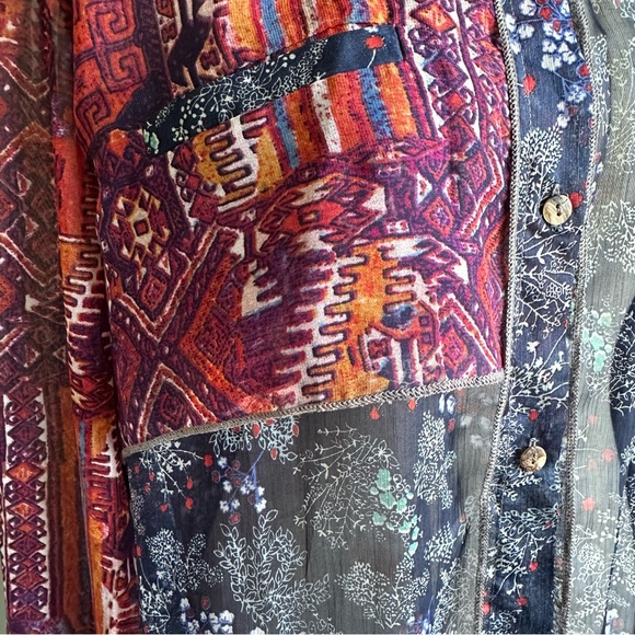 Adore Women’s Artsy Western Boho Patterned Sheer Extra‎ Long Button Down Shirt L - Picture 4 of 7